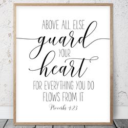 Above All Else Guard Your Heart, Proverbs 4:23, Nursery Bible Verses Printable Art, Scripture Prints, Christian Gifts
