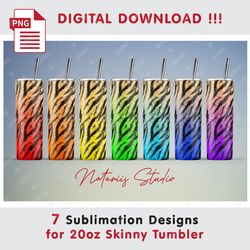 7 Tiger Print Sublimation Patterns - 20oz SKINNY TUMBLER - Full tumbler wrap