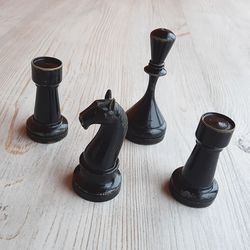 Black spare reserve Soviet chess pieces BF2: king, rooks. knight - 1950s vintage weighted tournament Botvinnik pieces