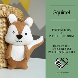 Squirrel Sewing Pattern PDF, Woodland Felt Animal Pattern, Soft Toy Pattern, felt toy pattern, Forest animal