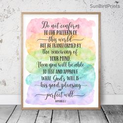 Do Not Conform To The Pattern Of This World, Romans 12:2, Bible Verse Printable Art, Scripture Prints, Christian Gifts