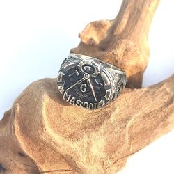 MASSON STERLING SILVER RING EXCELLENT RING FOR MEN MASONIC LODGE THEME RING OXIDIZED SILVER RING GIFT FOR A MAN