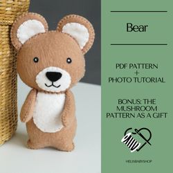 Felt Bear Pattern PDF, Bear Sewing PATTERN, Felt Animal pattern, Woodland Toy Pattern, Felt Toy Pattern, Felt Ornament