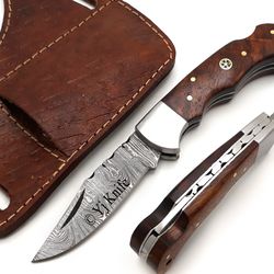 custom hand forged, damascus steel functional folding knife 7 inches, pocket knife, daggers battle ready, with sheath