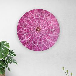 Pink mandala painting Meditation ethnic wall decor Symmetrical pattern art