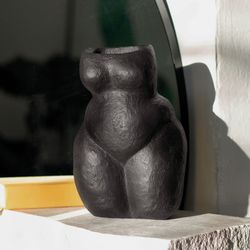 black concrete vase for natural flowers and dried flowers, 27 cm, flower vase, concrete decor, marble vase