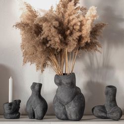 set of three gray concrete vase for natural flowers and dried flowers, flower vase, concrete decor, marble vase