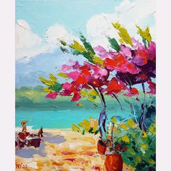 greece trees original oil painting landscape wall art cityscape impasto artwork 12"x10"