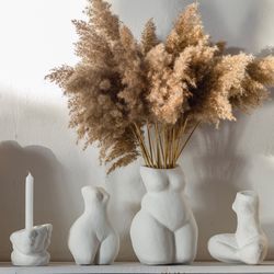 Set of three white concrete vase for natural flowers and dried flowers, flower vase, concrete decor, marble vase