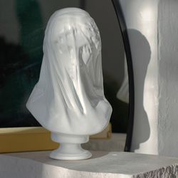 VEILED LADY BUST SCULPTURE, Female Antique Stone Art Statue White, Woman bust - Home Decor – Handmade