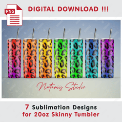 7 Leopard Print Sublimation Patterns - 20oz SKINNY TUMBLER - Full tumbler wrap