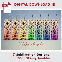 7 Leopard Print Sublimation Patterns - 20oz SKINNY TUMBLER - Full tumbler wrap