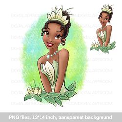 Cartoon princess with black skin, PNG sublimation design