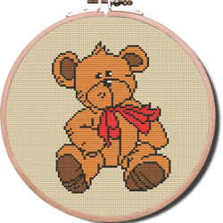 Teddy Bear With Red Bow counted cross-stitch chart pdf cross stitch pattern instant download modern cross stitch pattern