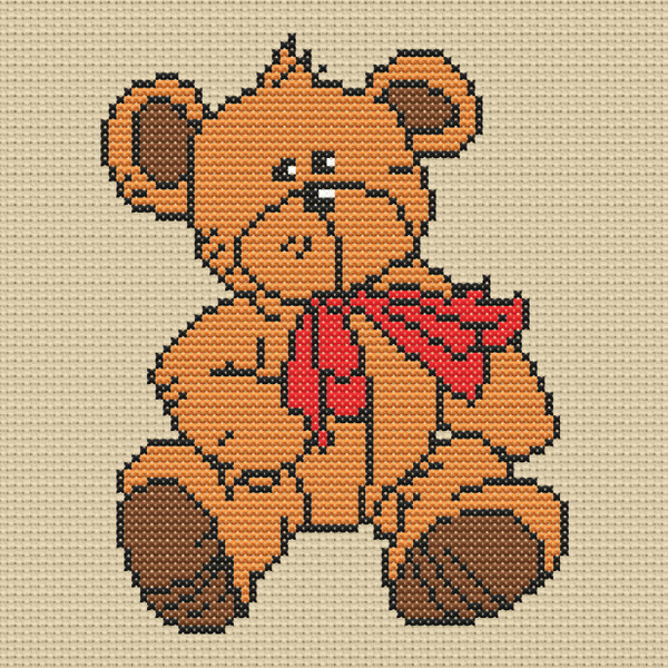 Teddy Bear With Red Bow counted cross-stitch chart pdf cross stitch pattern instant download modern cross stitch pattern