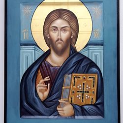 Icon Jesus Christ Pantocrator of Sinai, Hand painted icon Lord orthodox icon original egg tempera on wood with Gold Leaf