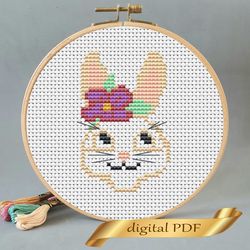 easter pattern pdf cross stitch, easy embroidery diy, small pattern rabbit