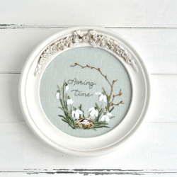 Spring home decor picture with snowdrops hand embroidery spring flowers Easter gift for her