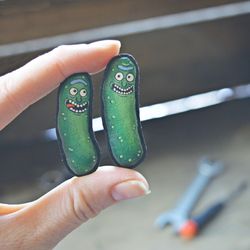 Brooch "Pickle Rick" Textile. Acrylic painting. With a pleasant aroma of coffee.
