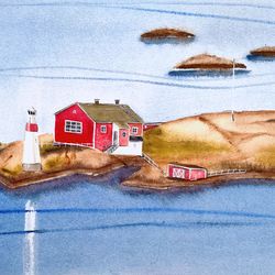 Original watercolor painting of Norway, 11 by 14 inches