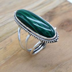Malachite 925 Silver Handmade Ring Jewelry, Oval Women Rings, Valentines Day Gift Ring