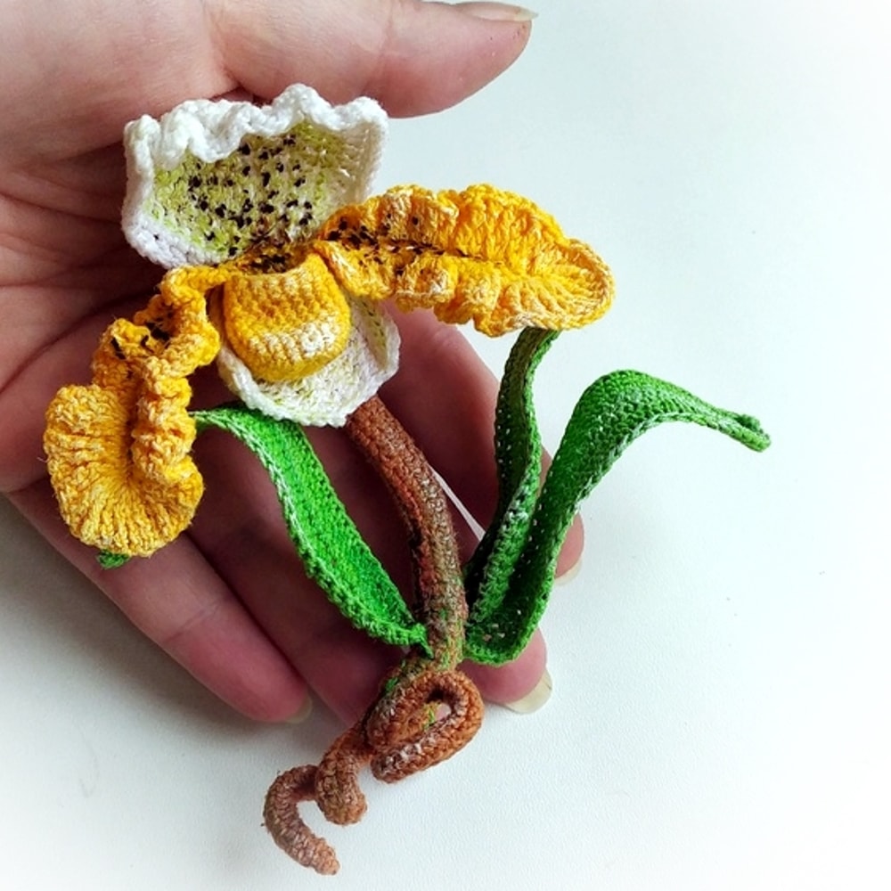 Orchid crochet pattern, set of two flower patterns, brooch and plant in a pot6.jpg