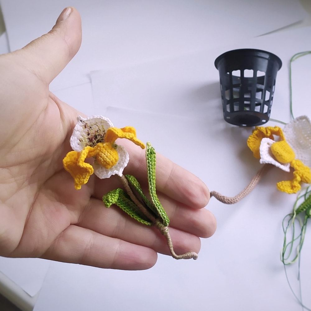 Orchid crochet pattern, set of two flower patterns, brooch and plant in a pot8.jpg