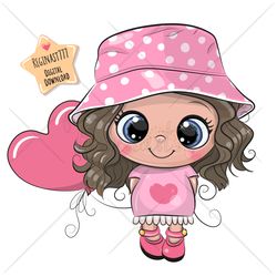 Cute Cartoon Girl PNG, clipart, Sublimation Design, Birthday party, Print, clip art, Balloon, Pink