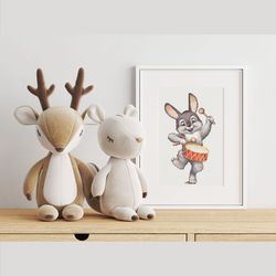 Funny bunny with drum cross stitch pattern, cross stitch chart for home decor and gift, Instant download PDF, PNG files