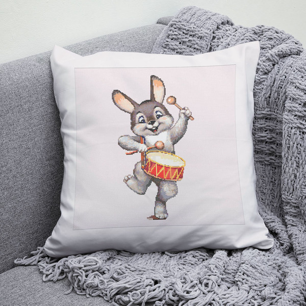4 Funny Bunny with drum cross stitch pattern cross stitch chart for home decor and gift.jpg