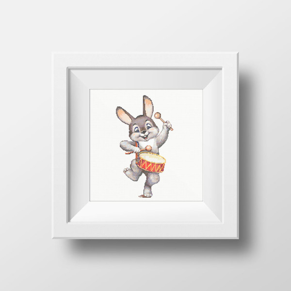 9 Funny Bunny with drum cross stitch pattern cross stitch chart for home decor and gift.jpg