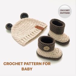 Crochet  Pattern bear hat and booties for baby 6 sizes bear beanie for girl  cap for boy crochet hat  diy clothes babies