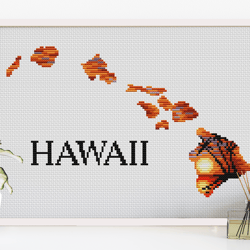 Silhouette Hawaii cross stitch, US states cross stitch, Sunset cross stitch, Tropical beach cross stitch, Digital PDF