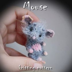 Mouse knitting pattern, cute knit toy pattern, knitted mice brooch, toy knitting pattern, tiny mouse tutorial DIY guide