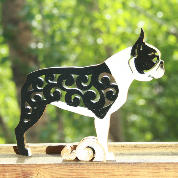 wooden Figurine Boston Terrier