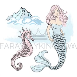 ice mermaid friend underwater princess vector illustration