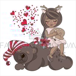 in love new year forest animal cartoon vector illustration set