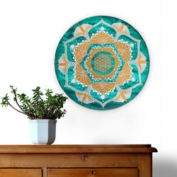 emerald mandala flower of life sacred geometry decor meditation spiritual art