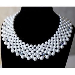 Vintage pearl wedding necklaces Pearl choker White pearl bib necklaces