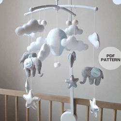 pdf elephant baby mobile pattern , tutorial diy nursery mobile hot air balloon , baby shower gift sewing pattern