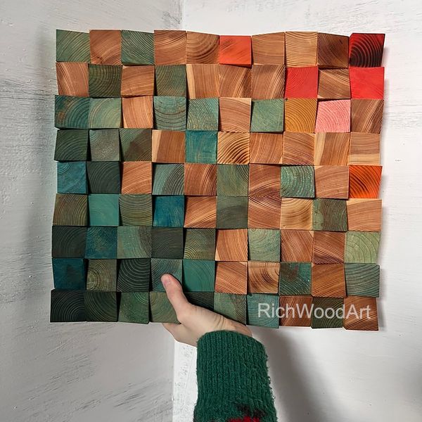 Wood-wall-sculpture-in-bright-colors-modern-wood-wall-art-Happy-New-Year