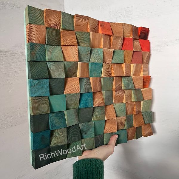 Wood-wall-sculpture-in-bright-colors-modern-wood-wall-art-Happy-New-Year