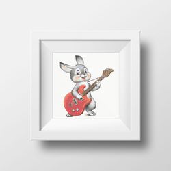 Funny Bunny with guitar cross stitch pattern cross stitch chart for home decor and gift, Instant download PDF, PNG files