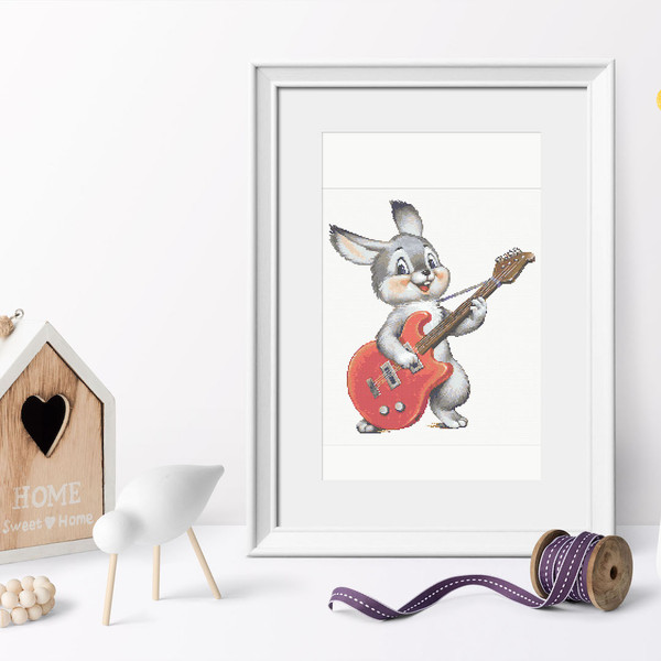 8 Funny Bunny with guitar cross stitch pattern cross stitch chart for home decor and gift.jpg