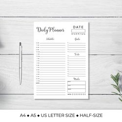 daily planner page. planner inserts printable