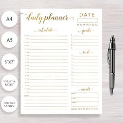 Daily Planner printable, Daily Organizer, Planner page, Planner inserts, Notebook Refill, Daily Schedule, Work Planner