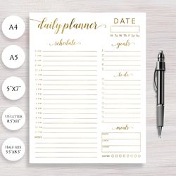 daily planner printable, daily organizer, planner page, planner inserts, notebook refill, daily schedule, work planner