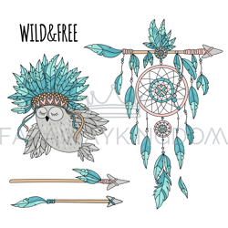 indians freedom american native hero attributes vector set