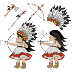 indians hunter pocahontas princess vector illustration set
