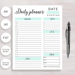 Daily Planner Page Printable, Daily Organizer, Planner inserts, Notebook Refill, Daily Schedule, Kdp Interior